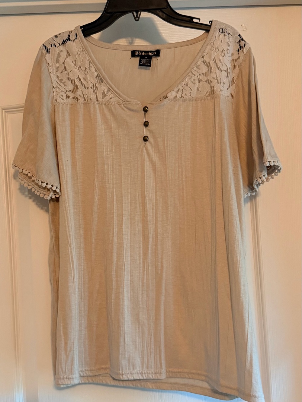ByDesigns Beige Lace Yoke Short Sleeve Blouse